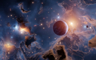 Space planet starfield aurora moon 2 - a group of planets free wallpaper