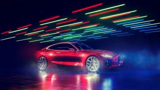 Red car neon tunnel ai - the dark free wallpaper for desktop