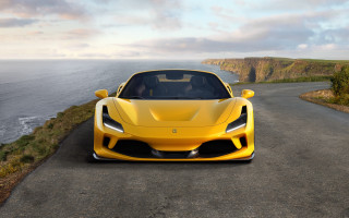 Yellow sports car ocean cliffs - a yellow sports car free wallpaper