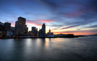 Cityscape sunset reflection mountain shore - elizabeth charleston free wallpaper