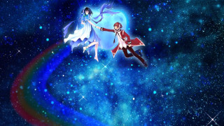 Anime characters flying blue sky 2 - the air in front free wallpaper