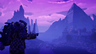 Man purple sky mountains castle - a purple sky free wallpaper