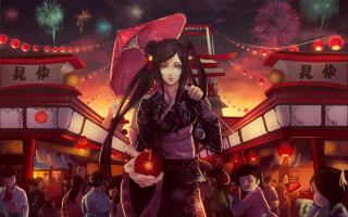 Woman apple festival fireworks matte - firework free wallpaper