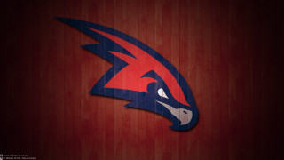 Red blue logo wooden wall - a wooden floor free wallpaper