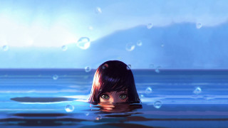 Girl submerged bubbles mountain anime - cyril rolando free wallpaper for desktop