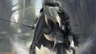 Woman black sword rain boat - a black outfit holding free wallpaper