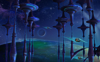 Futuristic city spaceship planet afrofuturism - a distant planet in the distance free wallpaper