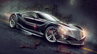 Black sports car chain building - matte drawing free wallpaper