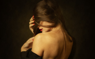 Woman black dress bun in - her back free wallpaper
