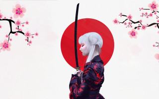 Woman kimono sword cherryblossom redmoon - a woman in a kimono holding free wallpaper