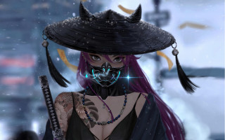Cyberpunk hat woman sword blurry - horn free wallpaper