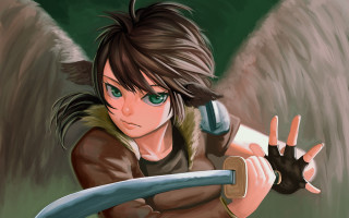 Cartoon angel sword knife wings - a sword and a knife free wallpaper