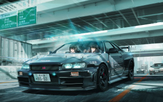 Car bridge street 2girls anime - anime art free wallpaper