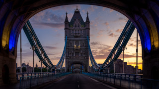 Bridge tower clock sunset cityscape 2 - a tower and a clock free wallpaper