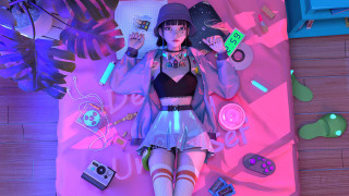 Woman bed hat bag cyberpunk - color scheme free wallpaper