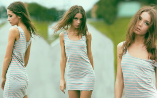 Blonde asian striped dress blowing - the wind free wallpaper