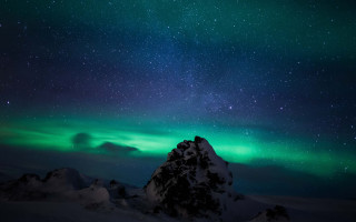 Mountain green blue sky stars - night sky free wallpaper