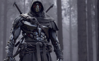 Man black armor katana forest - two sword free wallpaper