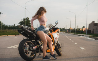Woman motorcycle outdoors shadows shirt - the side of the road free wallpaper