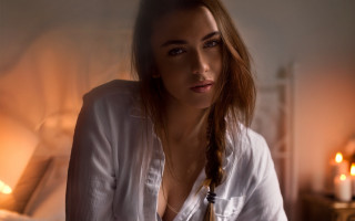 Woman braid bed bedroom candles - natural free wallpaper