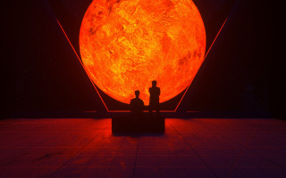 Two people bench orange moonlight - a bench in front free wallpaper