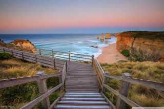 Wooden staircase beach ocean cliffs 2 - a wooden staircase free wallpaper