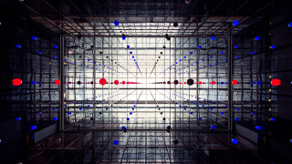 Glass balls abstract sculpture fence - geometric shape free wallpaper