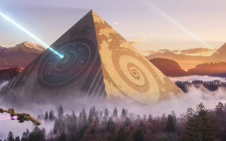 Giant pyramid fog trees laser - matte painting concept art free wallpaper