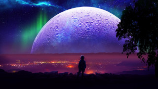 Moon purple sky stars astronaut - a large moon free wallpaper