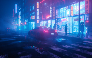Car street night cyberpunk neon - cyberpunk art free wallpaper
