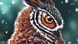 Owl orange eyes feathers green - a digital painting free wallpaper