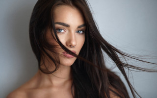 Woman long hair piercings blue - piercing eye free wallpaper