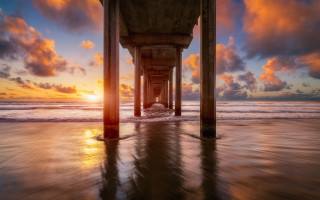 Pier sunset clouds ocean precisionism - a pier free wallpaper
