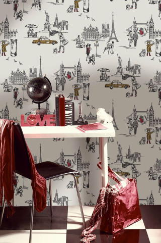 Desk chair red bag wallpaper - modern european ink painting free wallpaper