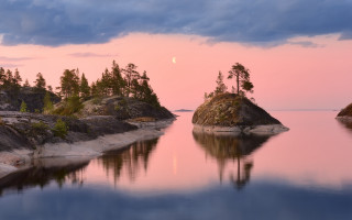 Lake islands pink sky clouds - cloud and trees free wallpaper