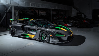 Sports car green yellow stripes - a garage free wallpaper