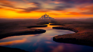 Castle river sunset magic realism - a castle free wallpaper
