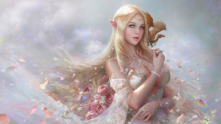 Blonde elf wings flower dress - long blonde hair free wallpaper