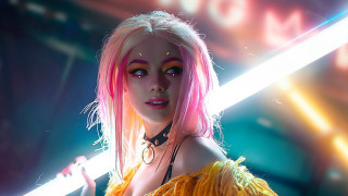 Pink hair yellow dress sword - neon free wallpaper