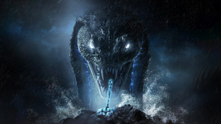 Monster glowing eyes dark water - daryush shokof free wallpaper