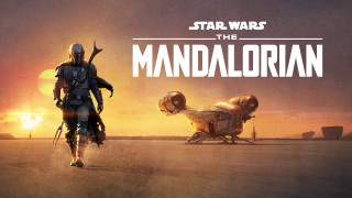 Mandalorian walking desert sunset robot - a character free wallpaper
