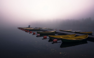 Boats dock lake fog sky - top of a lake next free wallpaper