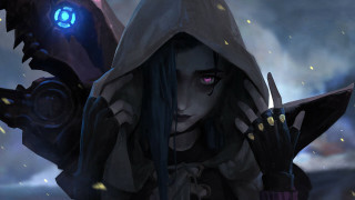 Hooded woman glowing knife smile - holding free wallpaper