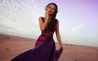 Purple dress desert fashion photorealistic - the desert free wallpaper
