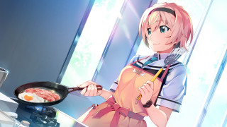 Woman cooking kitchen indoors blonde - official free wallpaper for desktop