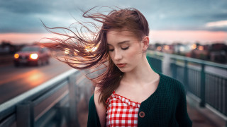 Woman blowing hair bridge dusk - dusk free wallpaper