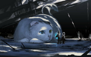 Cat snow figure fantasy concept - nearby free wallpaper