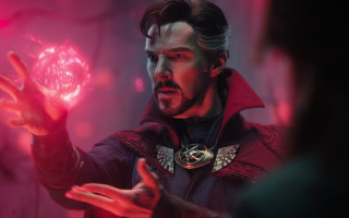 Man red coat glowing object - object free wallpaper