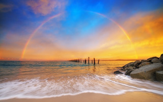 Rainbow ocean pier mystical colors - mystical free wallpaper