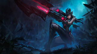 Futuristic woman sword rain red 2 - a sword in the rain free wallpaper